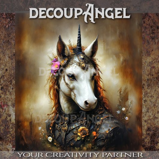 Steampunk Eenhoorn & Bloemen Fantasy Decoupage Tissuepapier