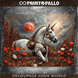 Steampunk Eenhoorn in magische bloemenplaneet Tissuepapier