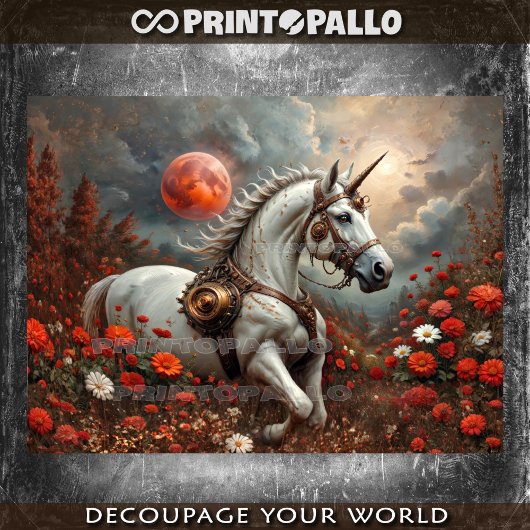 Steampunk Eenhoorn in magische bloemenplaneet Tissuepapier