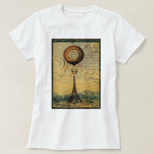 Steampunk Eiffel Tower & Hot Air-ballon T-shirt (Design voorkant)
