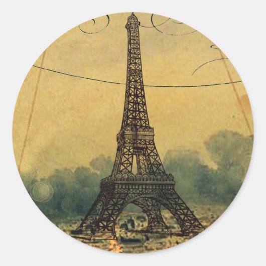 Steampunk Eiffeltoren & Hete Luchtballon Ronde Sticker (Voorkant)