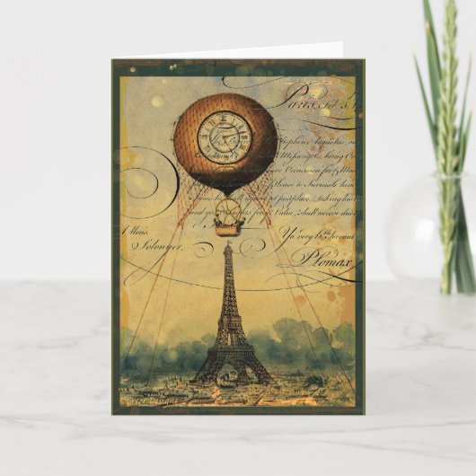 Steampunk Eiffeltoren & luchtballon Kaart (Voorkant)