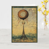 Steampunk Eiffeltoren & luchtballon Kaart (Gele Bloem)