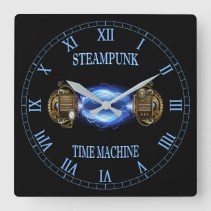 Steampunk ~ Electronic Blue Wave ~ Time Machine ~  Vierkante Klok