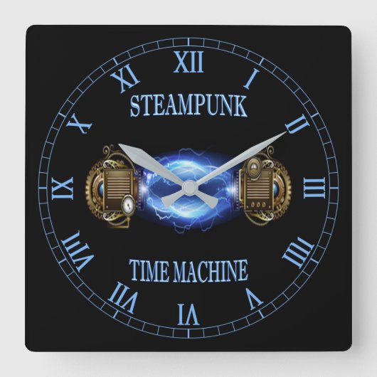 Steampunk ~ Electronic Blue Wave ~ Time Machine ~ Vierkante Klok (Voorkant)