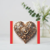 Steampunk Elegant Clockwork Gear Heart Briefkaart (Staand voorkant)