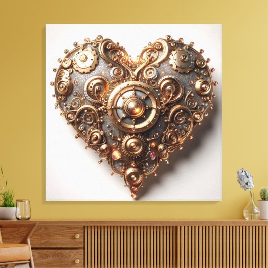 Steampunk Elegant Clockwork Gear Heart Canvas Afdruk (Insitu (Woonkamer))