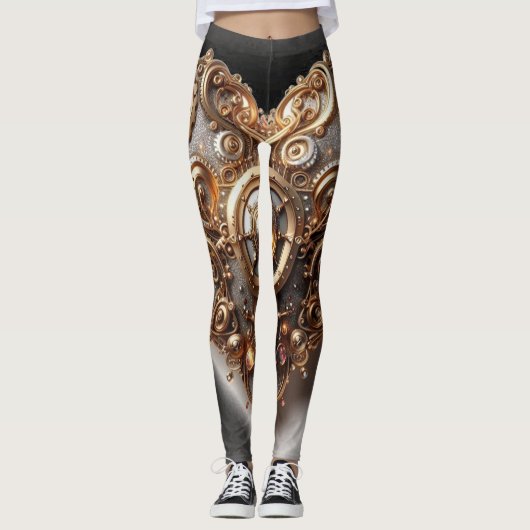 Steampunk Elegant Clockwork Gear Heart Leggings (Voorkant)