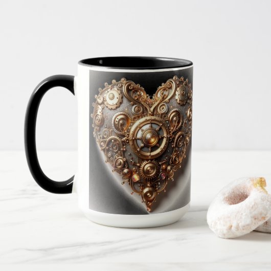 Steampunk Elegant Clockwork Gear Heart Mok (Met donut)