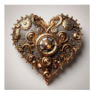 Steampunk Elegant Clockwork Gear Heart Perfect Poster