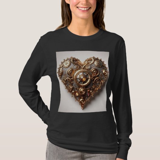 Steampunk Elegant Clockwork Gear Heart T-shirt (Voorkant)