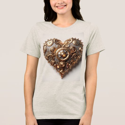 Steampunk Elegant Clockwork Gear Heart Tri-Blend Shirt (Voorkant)