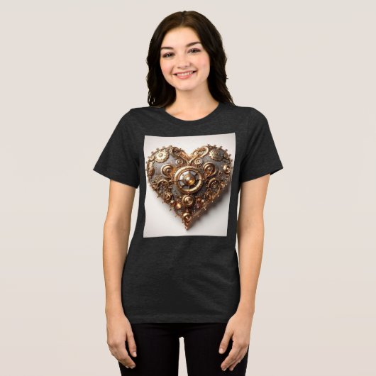 Steampunk Elegant Clockwork Gear Heart Tri-Blend Shirt (Voorkant volledig)