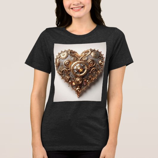 Steampunk Elegant Clockwork Gear Heart Tri-Blend Shirt (Voorkant)