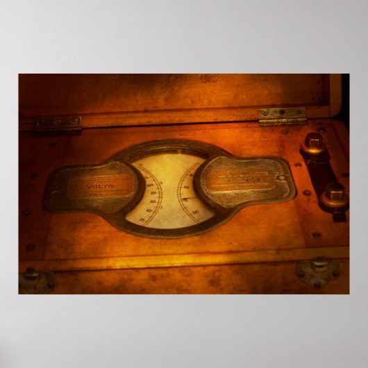 Steampunk - elektricien - De draagbare voltmeter Poster (Voorkant)