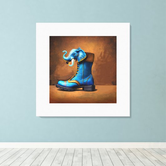 Steampunk Elephant Boot canvas print (Insitu (Houten vloer))