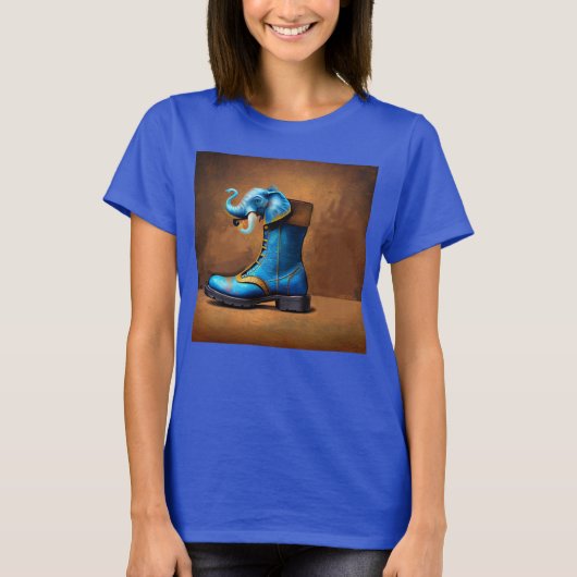 Steampunk Elephant Boot dames blauw T-shirt (Voorkant)