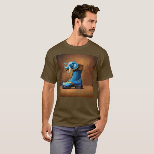 Steampunk Elephant Boot mannen bruin T-shirt (Voorkant volledig)