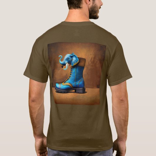 Steampunk Elephant Boot mannen bruin T-shirt achte (Achterkant)