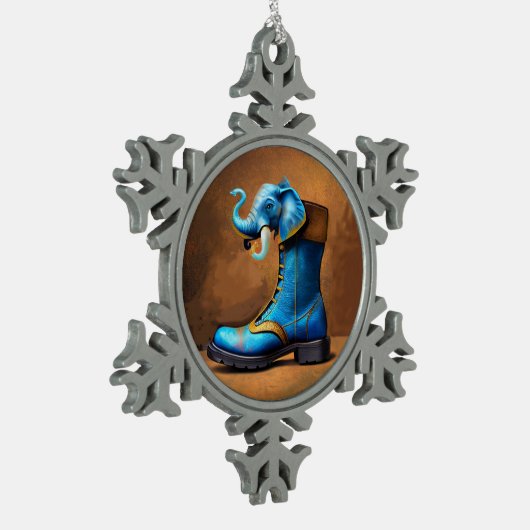 Steampunk Elephant Boot Pewter sneeuwvlok ornament (Links)