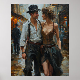 Steampunk Embrace - Victoriaans liefhebbers Waterv Poster