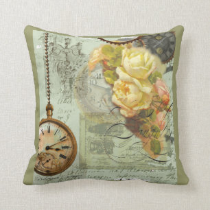 Steampunk en gele rozen kussen