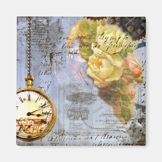 Steampunk en gele rozen magneet (Voorkant)