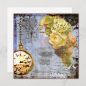 Steampunk en gele rozen nodigen uit kaart (Voorkant / Achterkant)