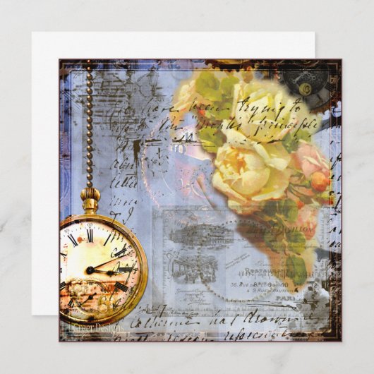 Steampunk en gele rozen nodigen uit kaart (Voorkant / Achterkant)