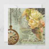 Steampunk en gele rozen save the date (Achterkant)