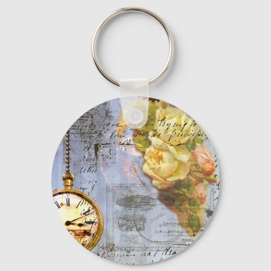 Steampunk en gele rozen sleutelhanger (Voorkant)