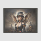 Steampunk engel met hoge hoed boven het victoriaan tissuepapier (Voorkant)