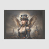 Steampunk-engel met hoge hoed boven Victoriaans Lo Tissuepapier (Voorkant)