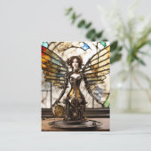 Steampunk Engel Mixed Media Pop Briefkaart (Staand voorkant)
