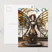 Steampunk Engel Mixed Media Pop Briefkaart (Voorkant / Achterkant)