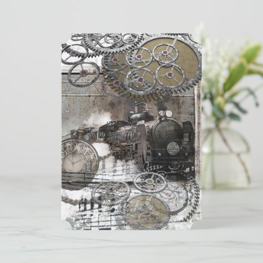 Steampunk Engine Gears Weddenschap Kaart (Staand voorkant)