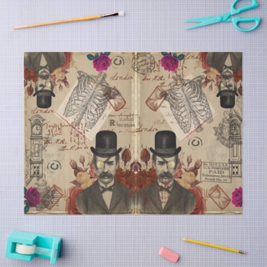 Steampunk English Gentlemen and Clocks Tissuepapier (Craft)