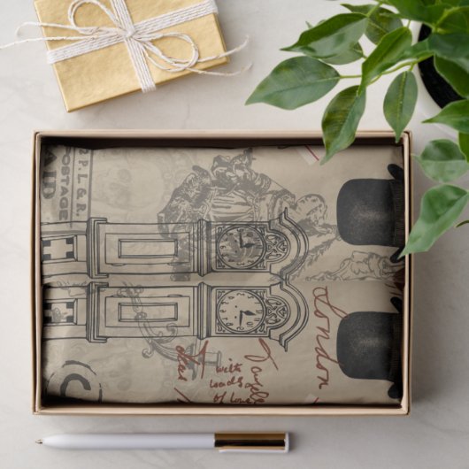 Steampunk English Gentlemen and Clocks Tissuepapier (Geschenk)