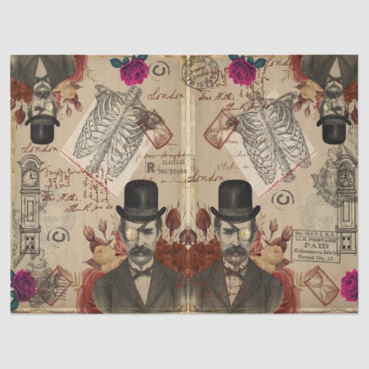 Steampunk English Gentlemen and Clocks Tissuepapier (Voorkant)