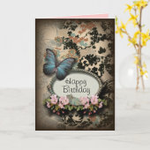 steampunk Ephemera floral Butterfly Victoriaans Kaart (Gele Bloem)