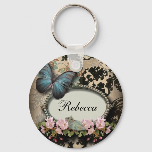 steampunk Ephemera floral Butterfly Victoriaans Sleutelhanger (Voorkant)