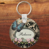 steampunk Ephemera floral Butterfly Victoriaans Sleutelhanger (Voorkant)