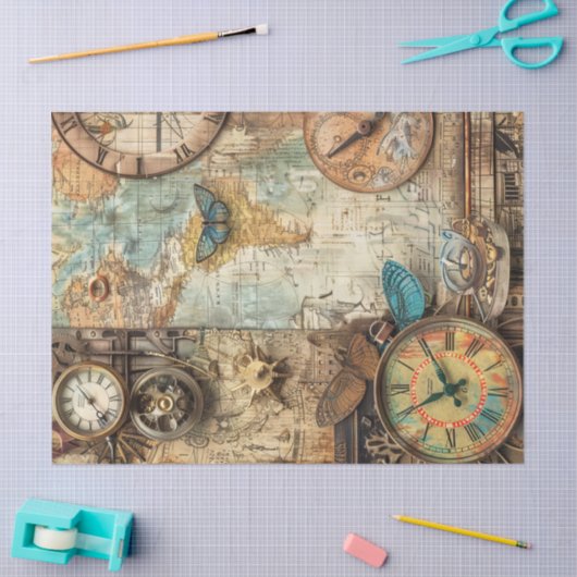 Steampunk Ephemera Klokkaart Gears Decoupage Tissuepapier (Craft)
