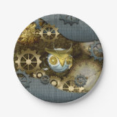 Steampunk, esomechanische uil papieren bordje (Voorkant)