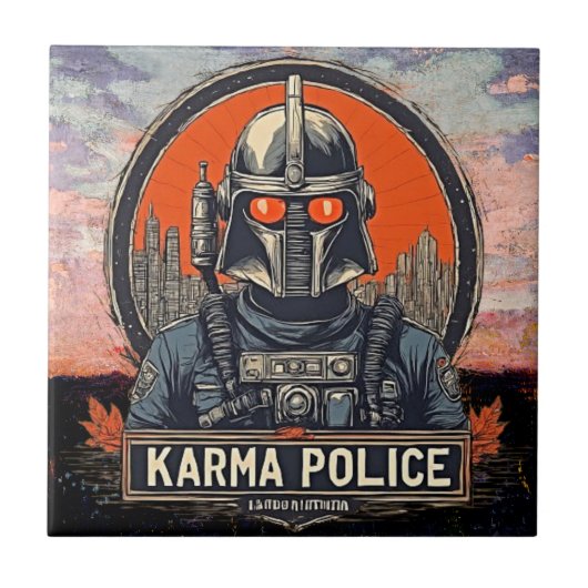 Steampunk esthetiek - Retro Sci-Fi Karma Politie Tegeltje (Voorkant)