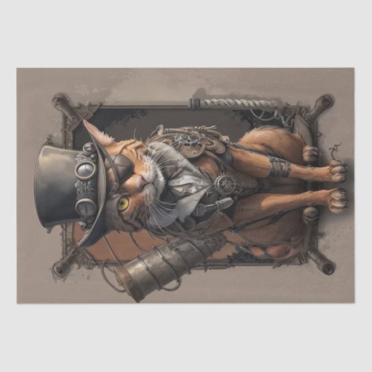 Steampunk Explorer Cat - decoupage - Tissuepapier (Voorkant)