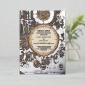 Steampunk Extravaganza  Clockwork Bruiloft Folie Uitnodiging (Staand Voorkant)