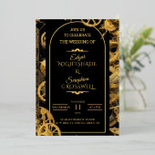 Steampunk Extravaganza  Clockwork Bruiloft Folie Uitnodiging (Staand Voorkant)