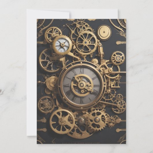 Steampunk Extravaganza Clockwork Bruiloft Kaart (Achterkant)