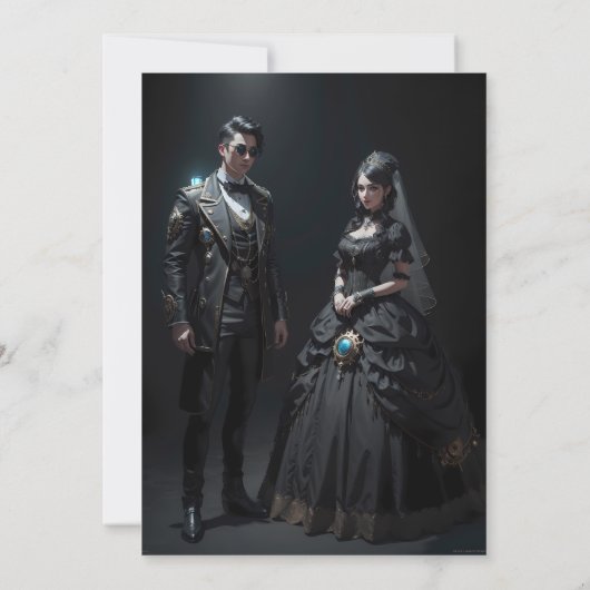 Steampunk Extravaganza Clockwork Bruiloft Save The Date (Achterkant)